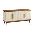 Technische titel in het Nederlands: **Moderne houten TV-kast met gouden handgrepen en gestreepte fronten**