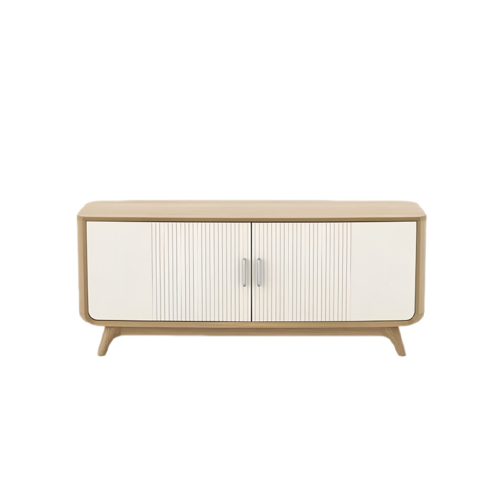 **Technische titel in het Nederlands: Moderne houten TV-kast met wit gelakte deuren**