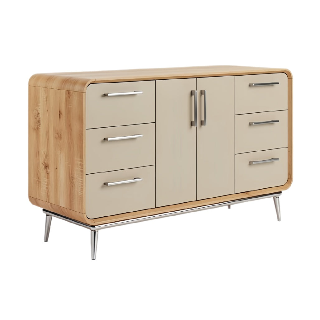 **Moderne Kast met Houten Afwerking en Strakke Metalen Poten**