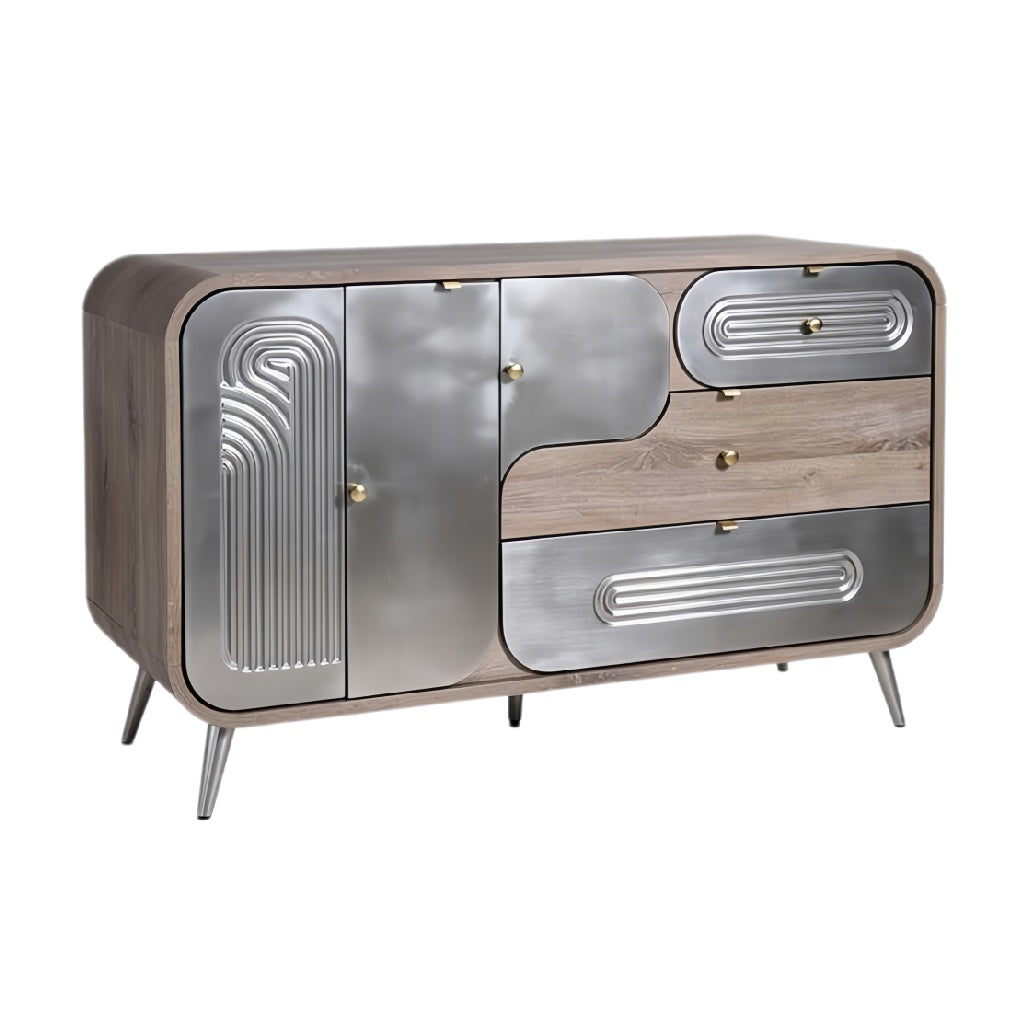 **Technische titel in het Nederlands: Moderne houten kast met metalen elementen**